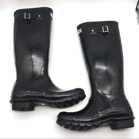 black glossy rain boots